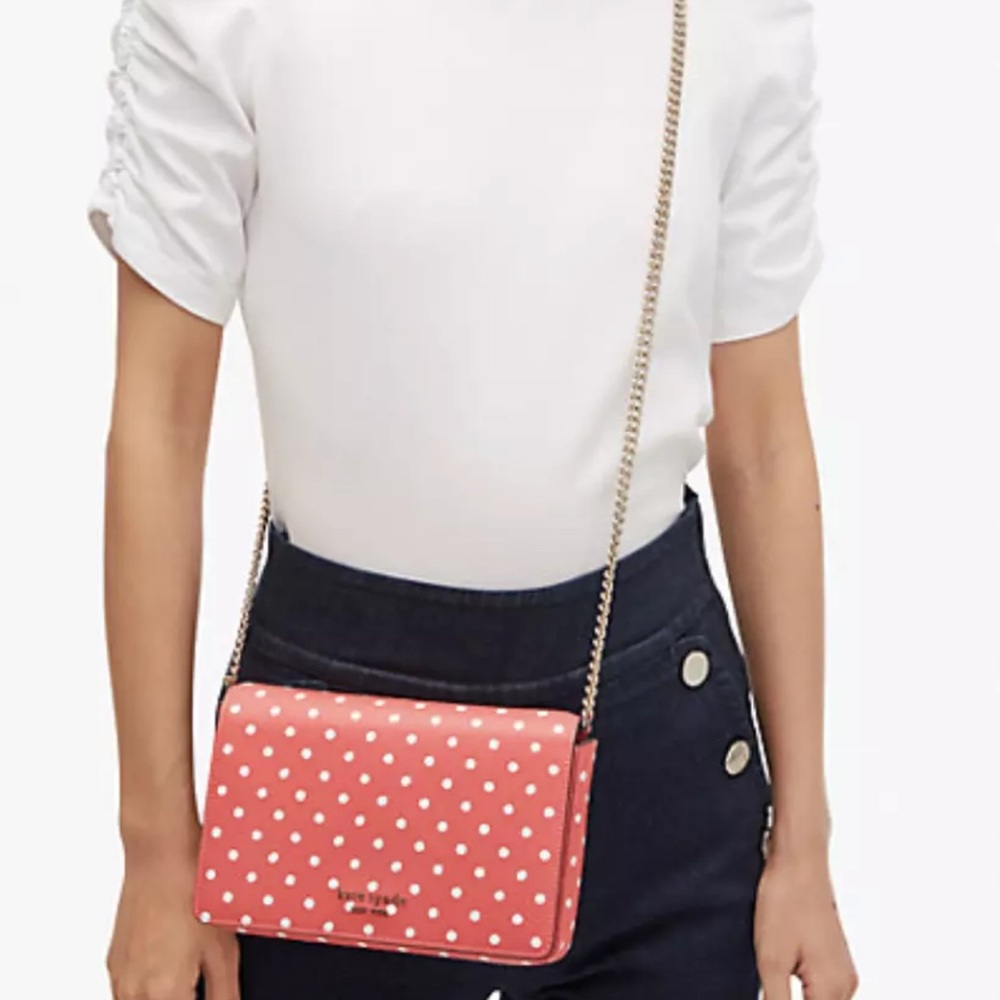 Kate Spade Spencer Dots Chain Wallet Chain Crossbody Clutch Peach Melba Multi - Picture 8 of 8